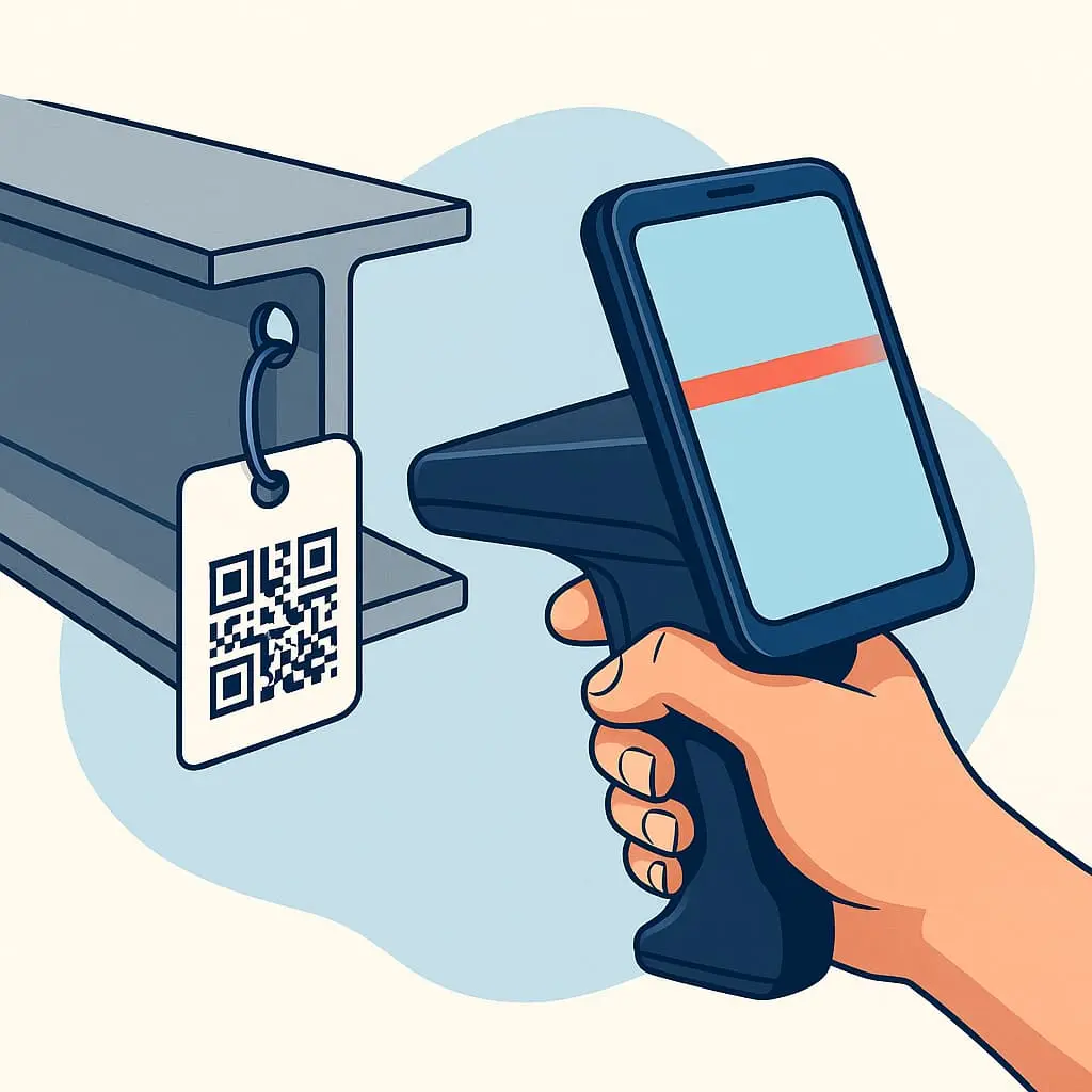 Illustration of a steel part being scanned